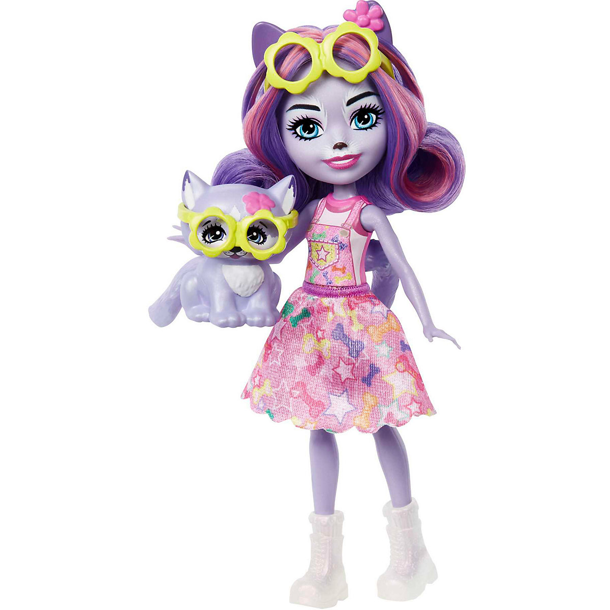 Enchantimals City Tails Puppe Hundemädchen Hadley Husky (ca. 15 cm) und Tierfigur Sledder