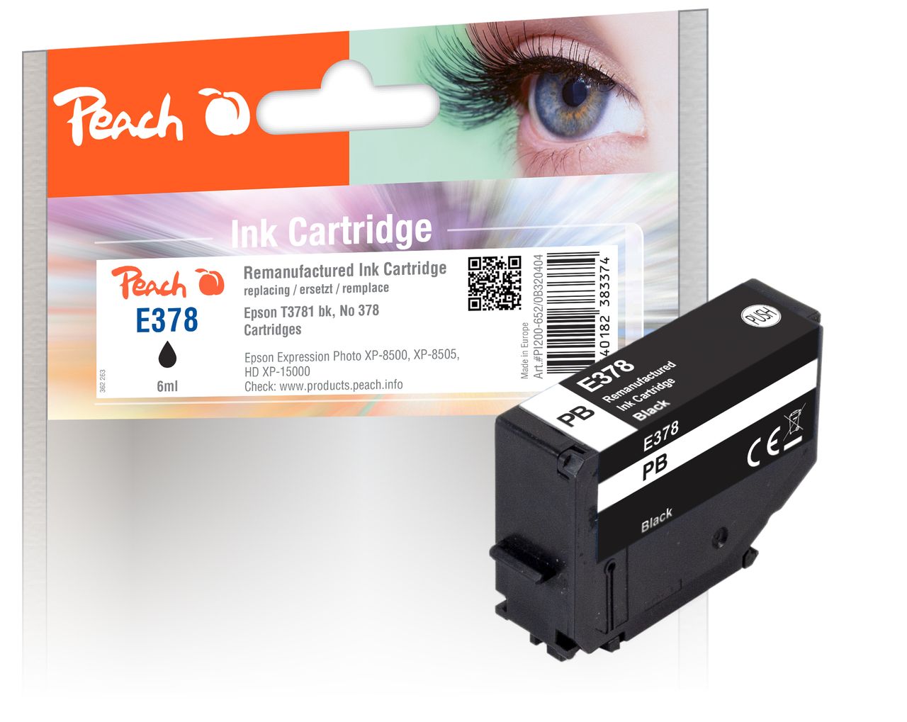 Peach Tintenpatrone schwarz ersetzt Epson T3781, No. 378 bk