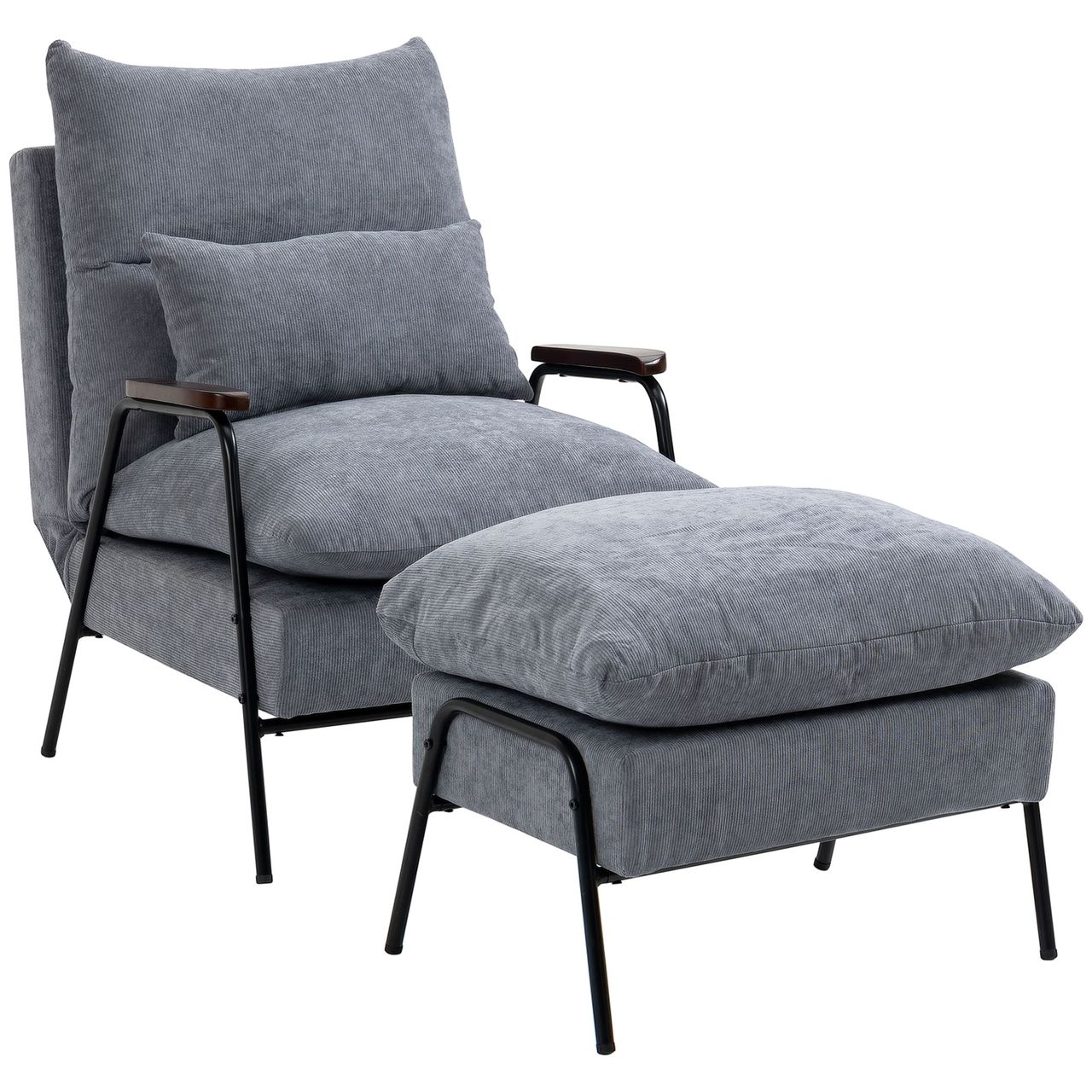 HOMCOM Relaxsessel mit Hocker,  Verstellbar Fernsehsessel mit Liegefunktion Grau