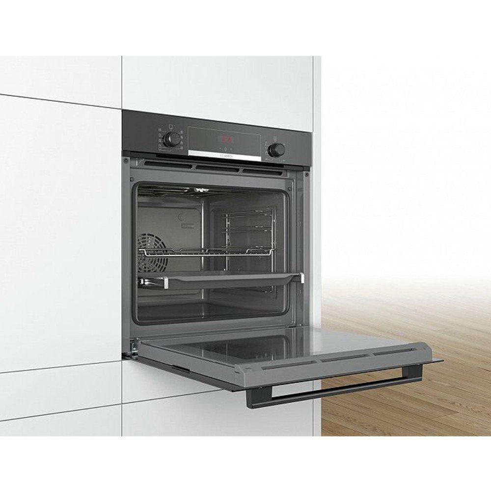 BOSCH Elektro-Herd-Set Autark Backofen Schwarz 3D Heißluft + Glaskeramik Kochfeld Rahmen, mit 1-fach-Teleskopauszug, Katalyse- Rückwand