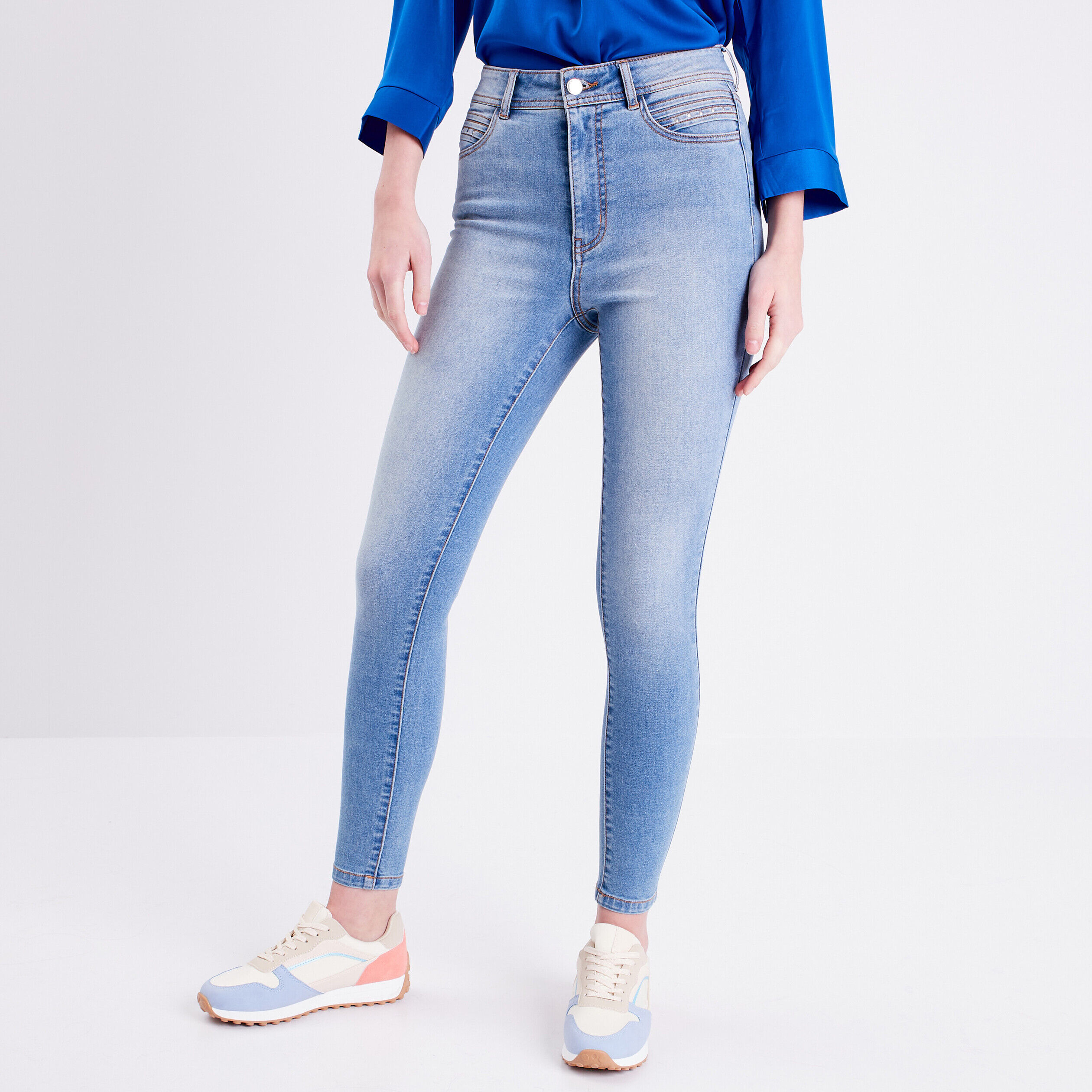 Jeans skinny détails cloutés denim double stone femme | Cache Cache