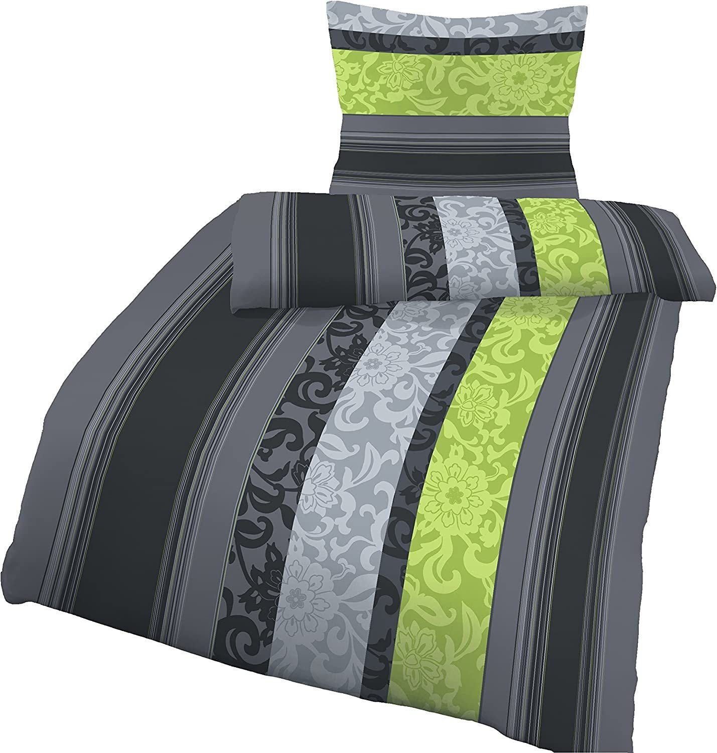 Bettwäsche Biber Bettwäsche 135x200 Barock grün anthrazit, soma, Biber, 2 teilig, biber bettwäsche 135x200 warm sale Weihnachten bieberbaumwolle