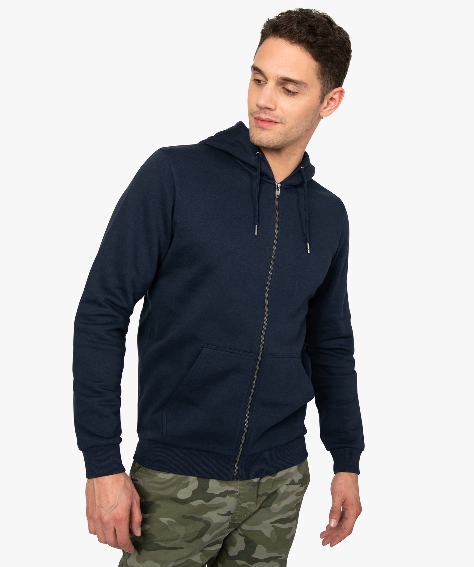 Sweat homme à capuche contenant du coton bio bleu fonce | GEMO
