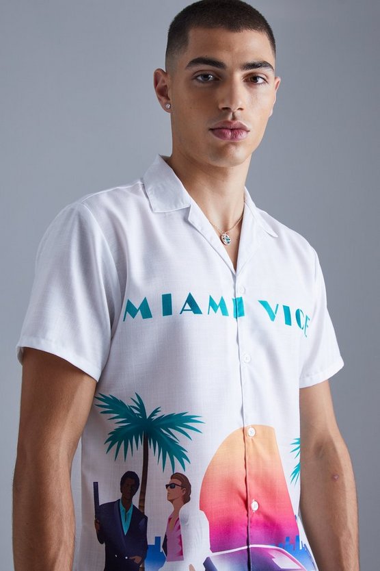 Kurzärmliges Hemd mit Miami Vice Print