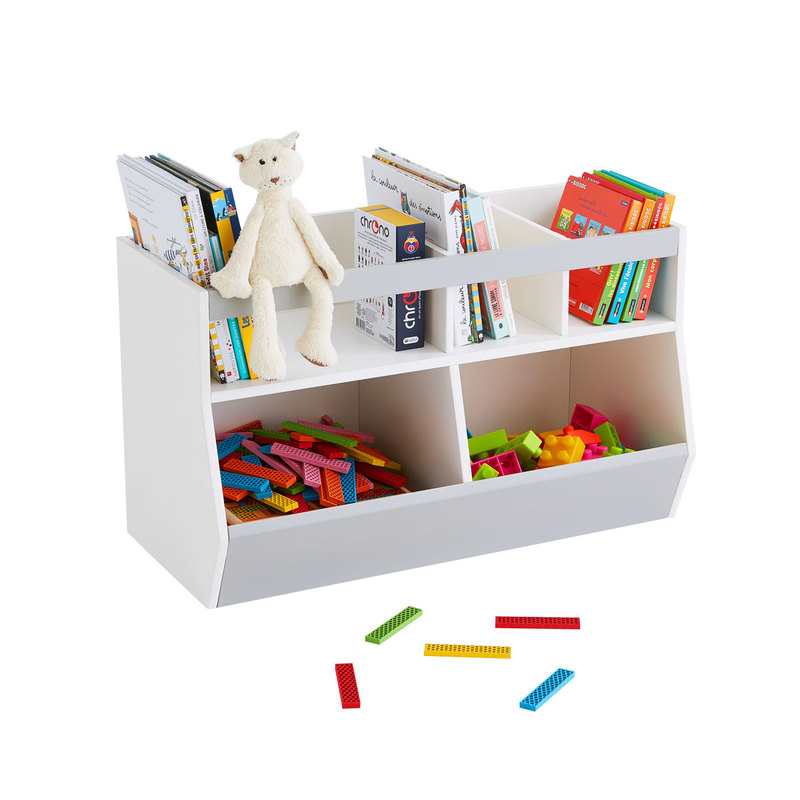 Rangement combiné jouets et livres blanc et gris Oxybul