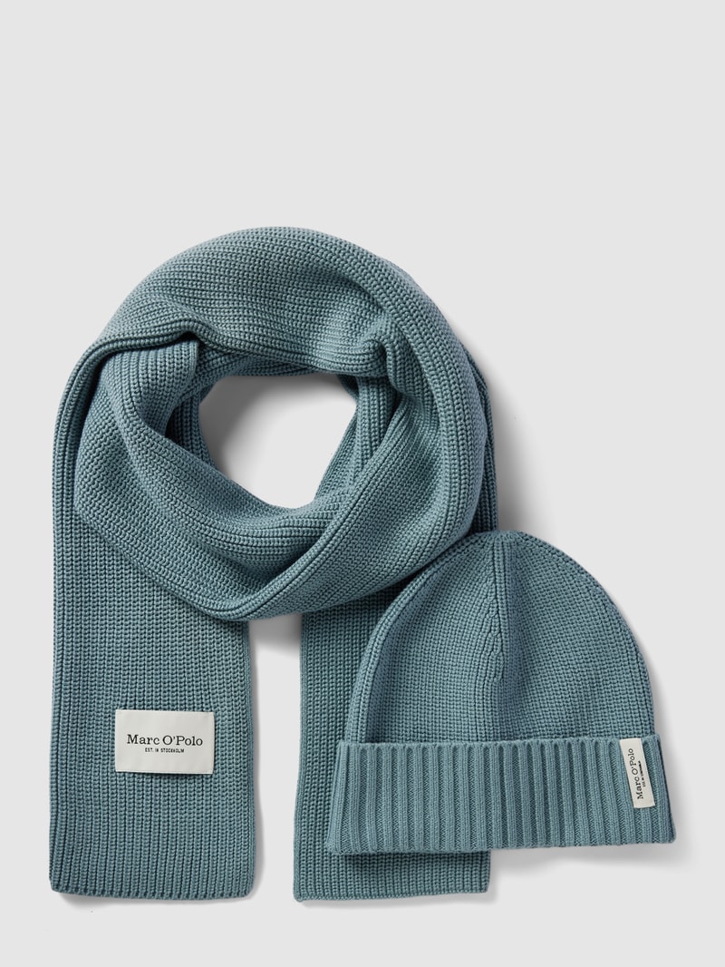 Set aus Schal und Mütze mit Label-Detail in marineblau