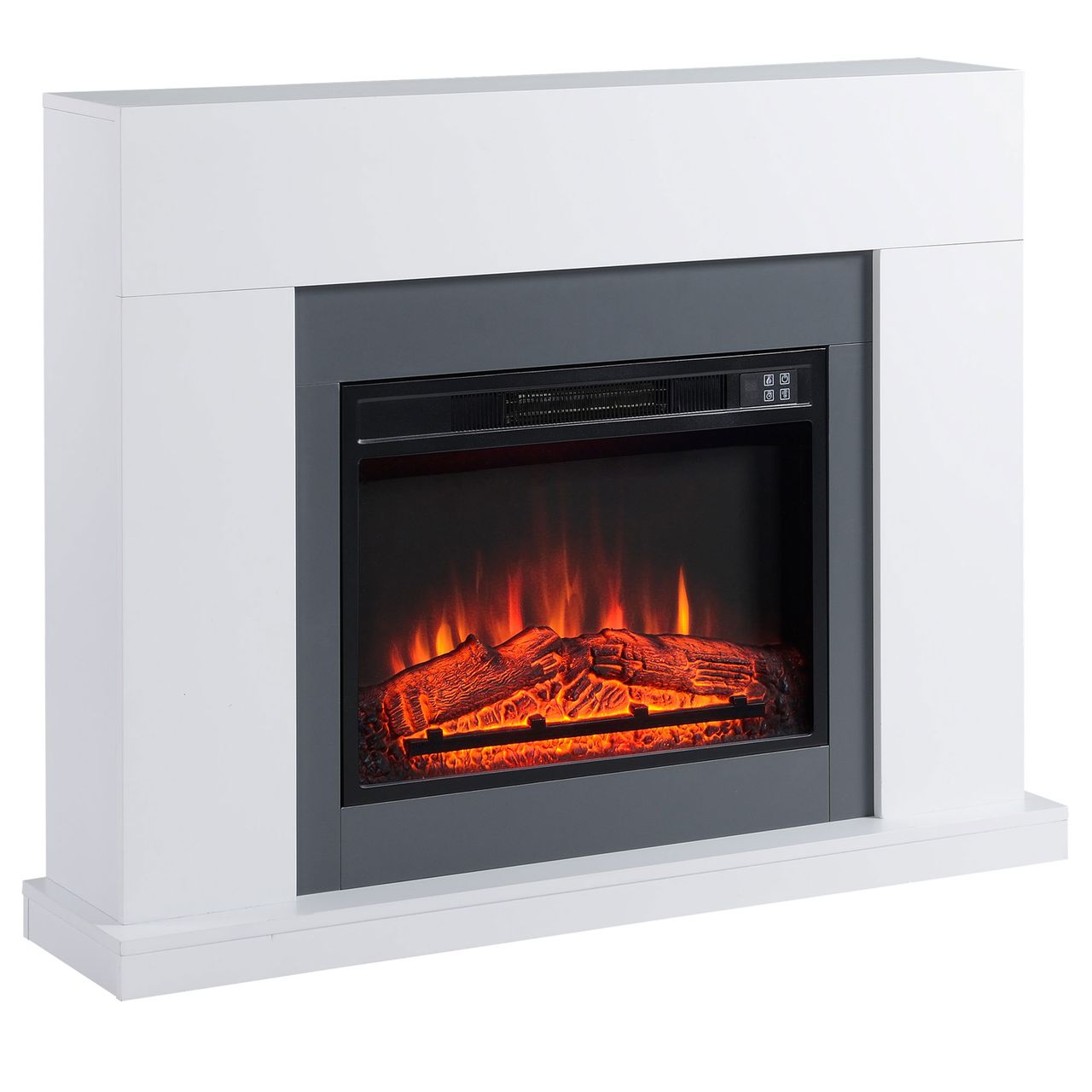 HOMCOM LED Elektrokamin Standkamin Kaminofen mit Flammeneffekt 1800/2000W Innenraumheizung mit Holzrahmen Dekokamin MDF Weiß 113 x 26,6 x 87,5 cm