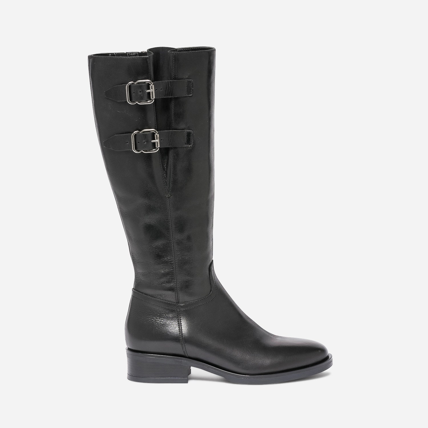 Botte noire en cuir à double boucle