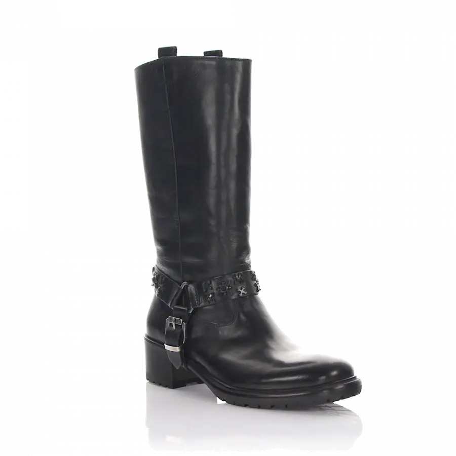 Rossano Bisconti - Cowboystiefel PARMA Kalbsleder Metallverzierung Zierschnalle schwarz - schwarz