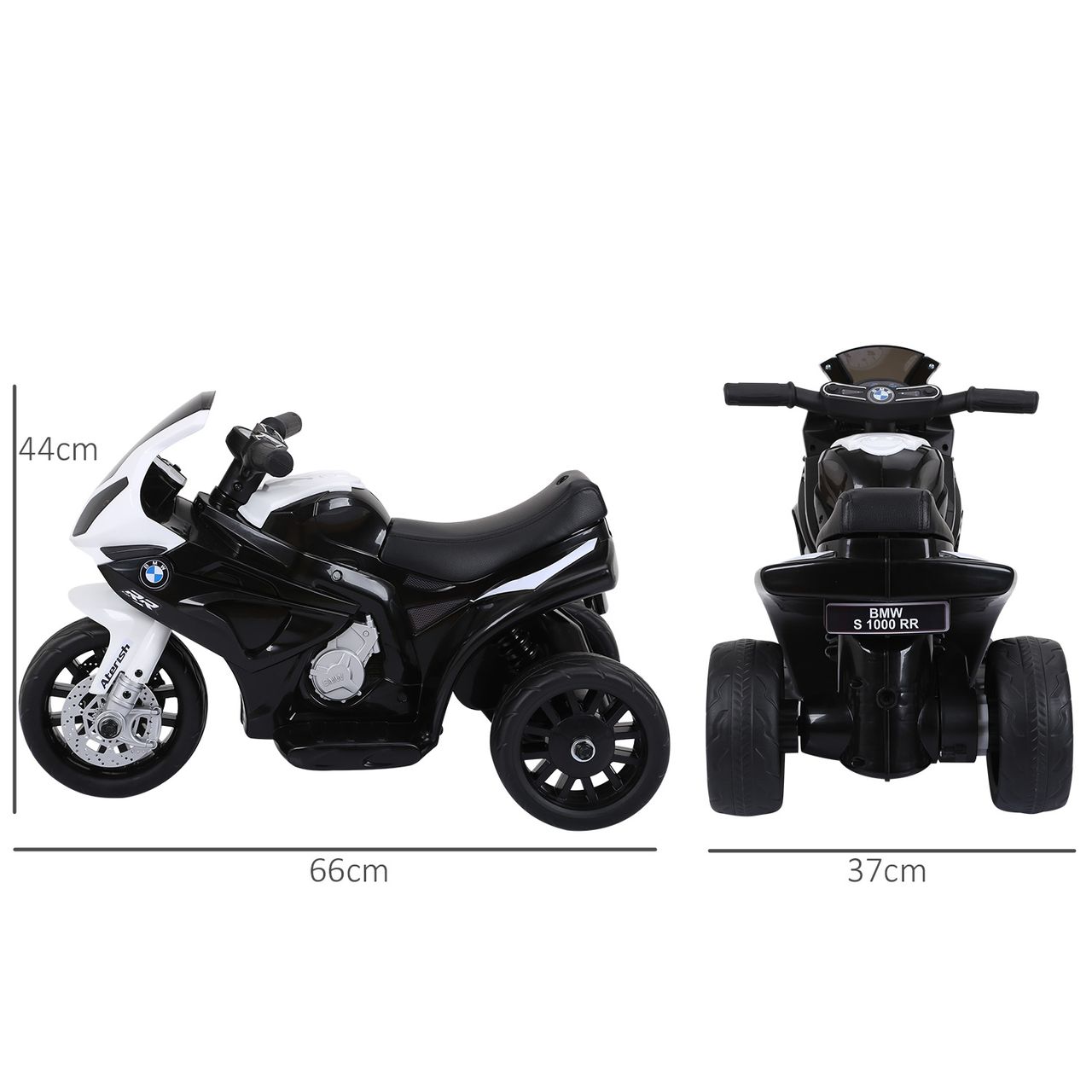 HOMCOM Elektro Kindermotorrad Kinderfahrzeug Lizensiert von BMW S1000RR Elektro-Dreirad mit Akku Stahl Schwarz 66 x 37 x 44 cm