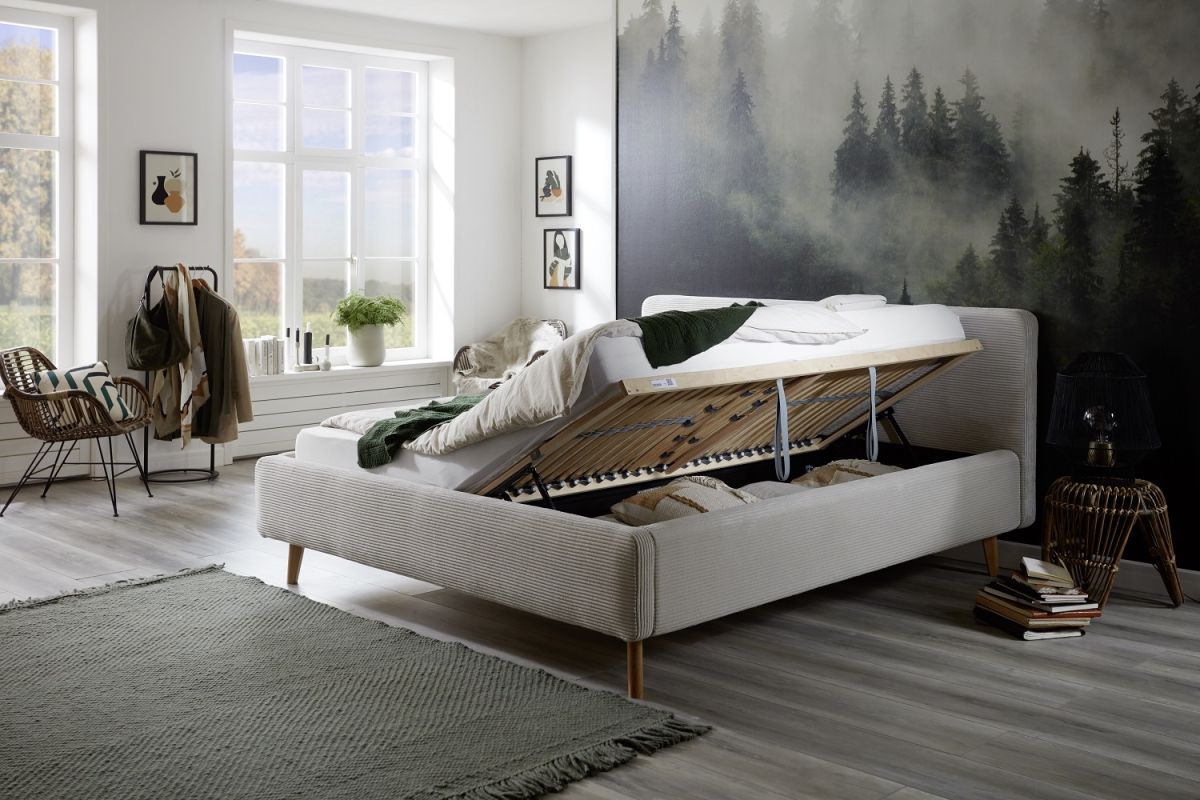 Meise Polsterbett Mattis mit Bettkasten Cord Beige 180 x 200 cm