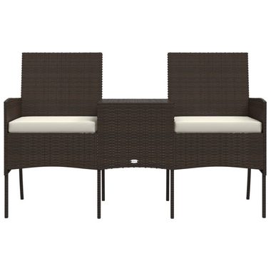 vidaXL Loungesofa 2-Sitzer Gartensofa mit Teetisch Poly Rattan Braun, 1 Teile