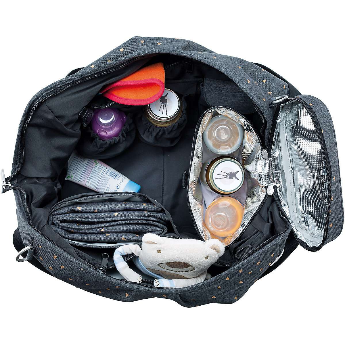 Wickeltasche Zwillinge Casual Twin Bag Triangle dark grey, inkl. Zubehör & Wickelunterlage