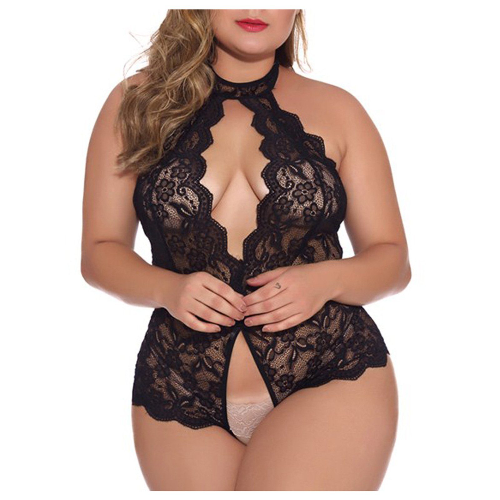 Lovolotti Body-Ouvert Damen Dessous Nachtwäsche LO-L58 (Sexy Babydoll Reizwäsche) Unterwäsche Nachtkleid Spitze Durchsichtig transparent