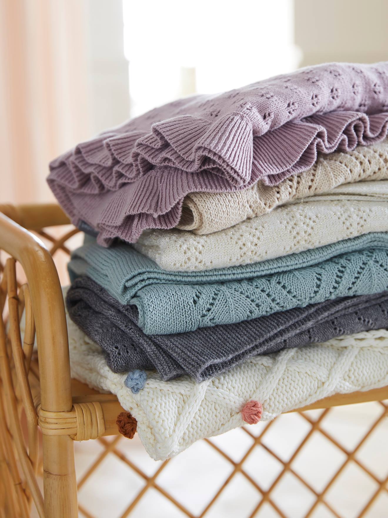 Couverture tricot HAPPY BOHÈME écru