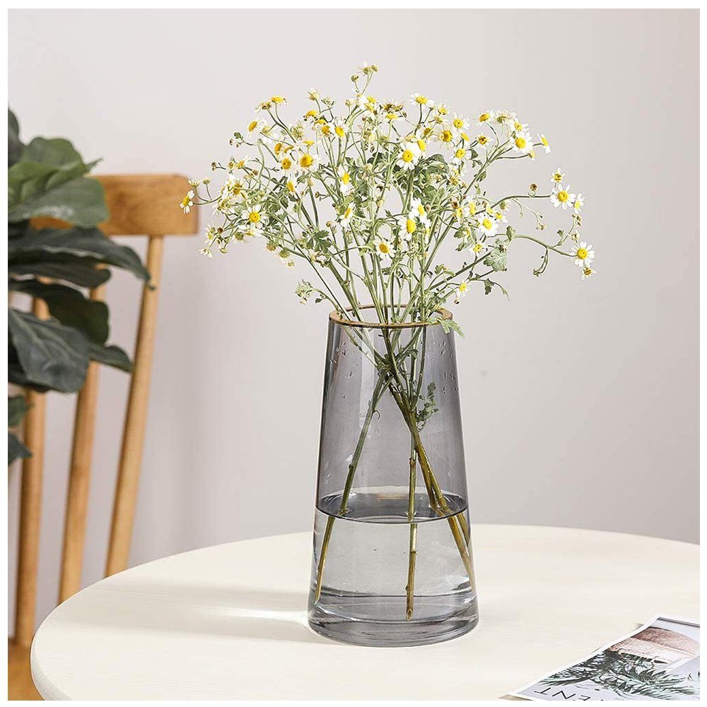zggzerg Dekovase Vase aus Bleifreiem Glas, Vasen für Pampasgras mit Golden Linie Öffnug