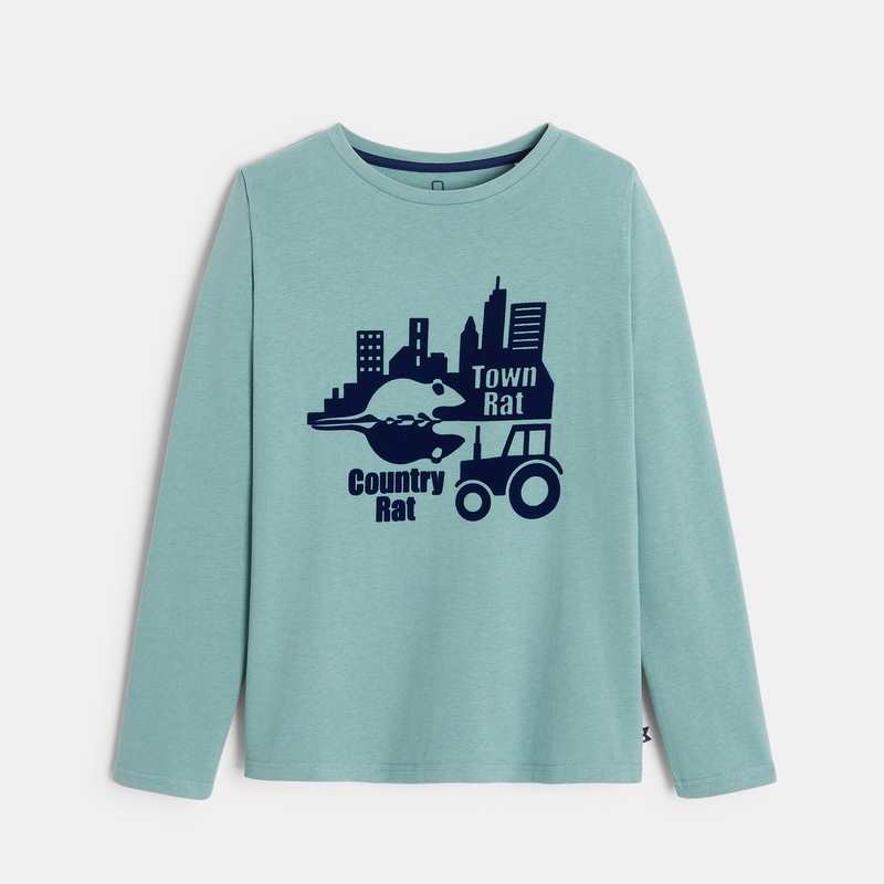T-shirt manches longues thème fables vert garçon