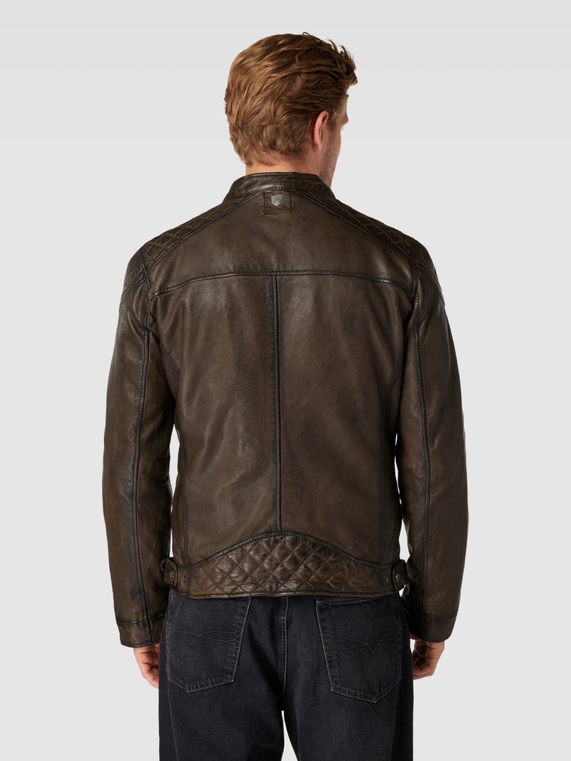 Lederjacke mit Kapuze in khaki