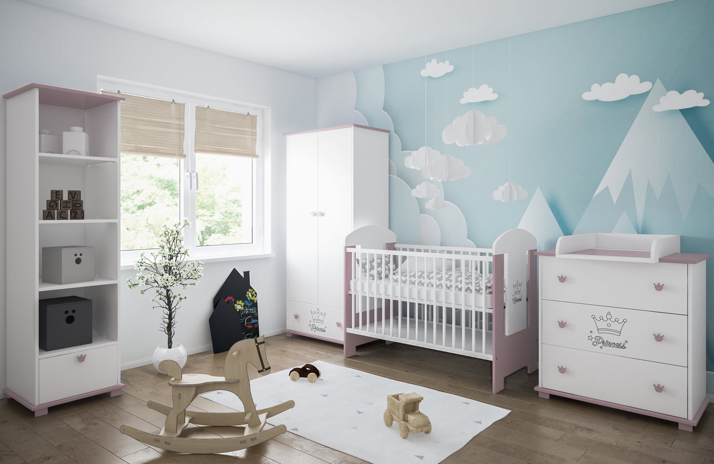 LCP Kids Kinderbett Princess 60x120 cm (1-tlg., Bett ohne Matratze, ohne Bettkasten), 3 entnehmbare Schlupfsprossen an einem Seitenteil, einfache Montage