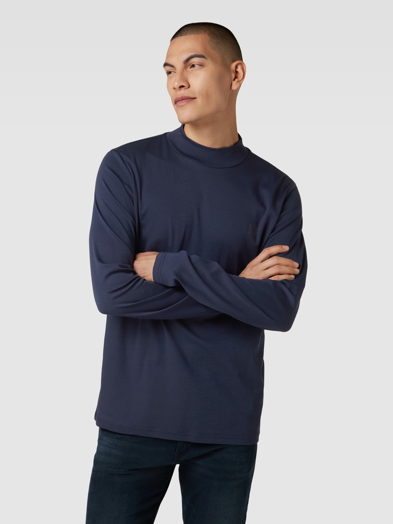 Longsleeve mit Stehkragen Modell 'Theo' in marineblau