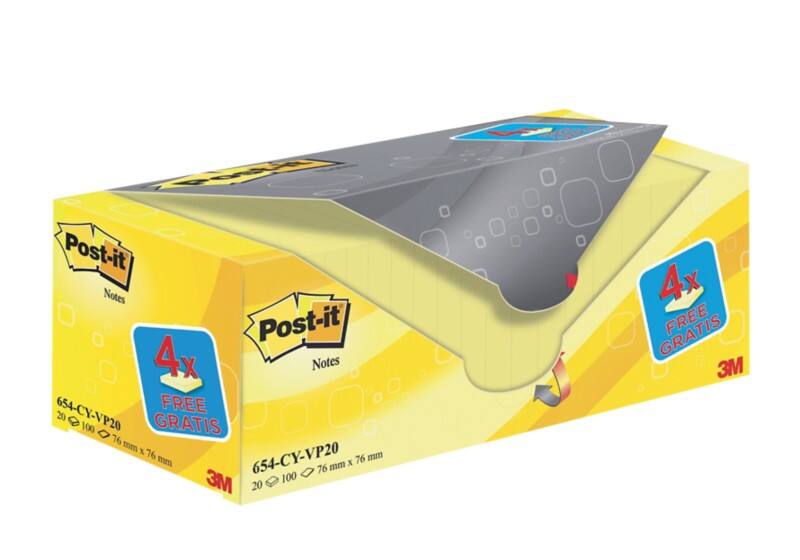 Post-it Haftnotizen 76 x 76 mm Kanariengelb 100 Blatt 16 Blöcke   4 Gratis