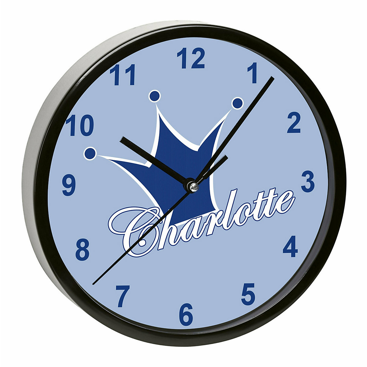 Kinder Wanduhr personalisiert mit Name Krone blau