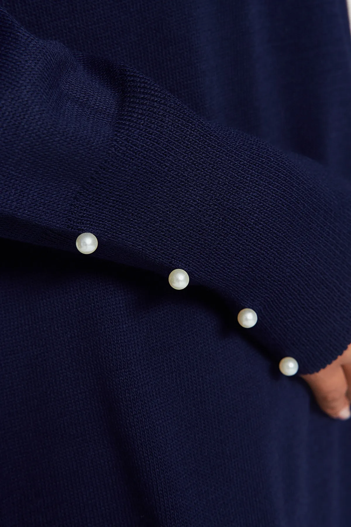 Trendyol Modest  Indigo Pearl Detaillierter Rollkragen-Strickpullover TCTAW24AK00121