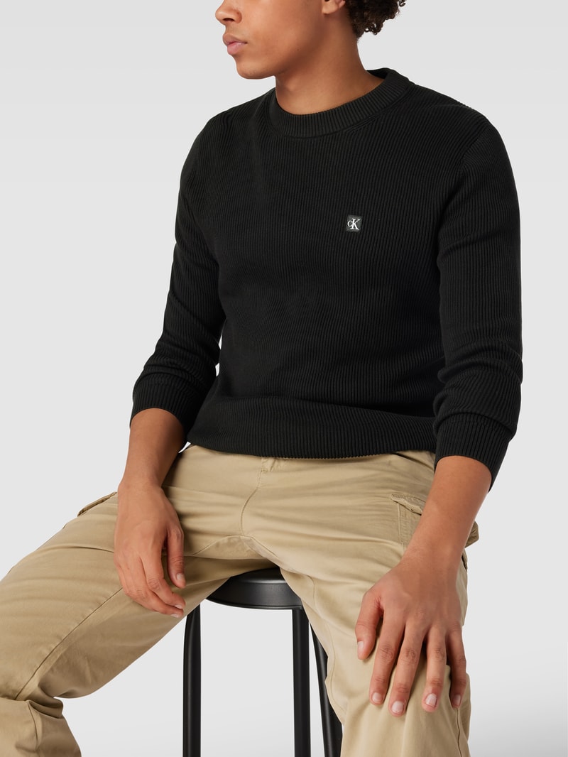 Strickpullover mit Logo-Stitching Modell 'EMBRO' in black