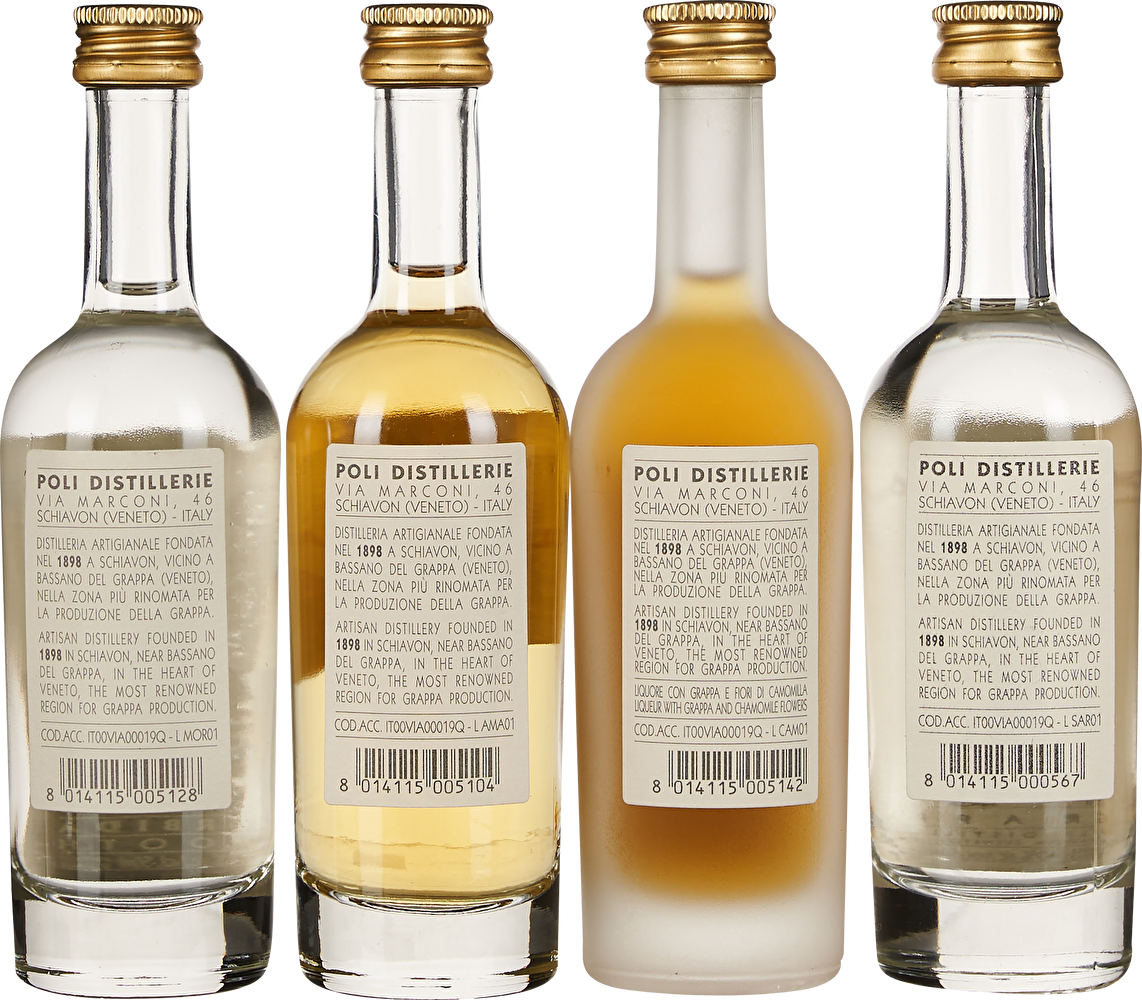 Poli 4er-Set Grappa Esperienza je 50ml im Geschenkkarton