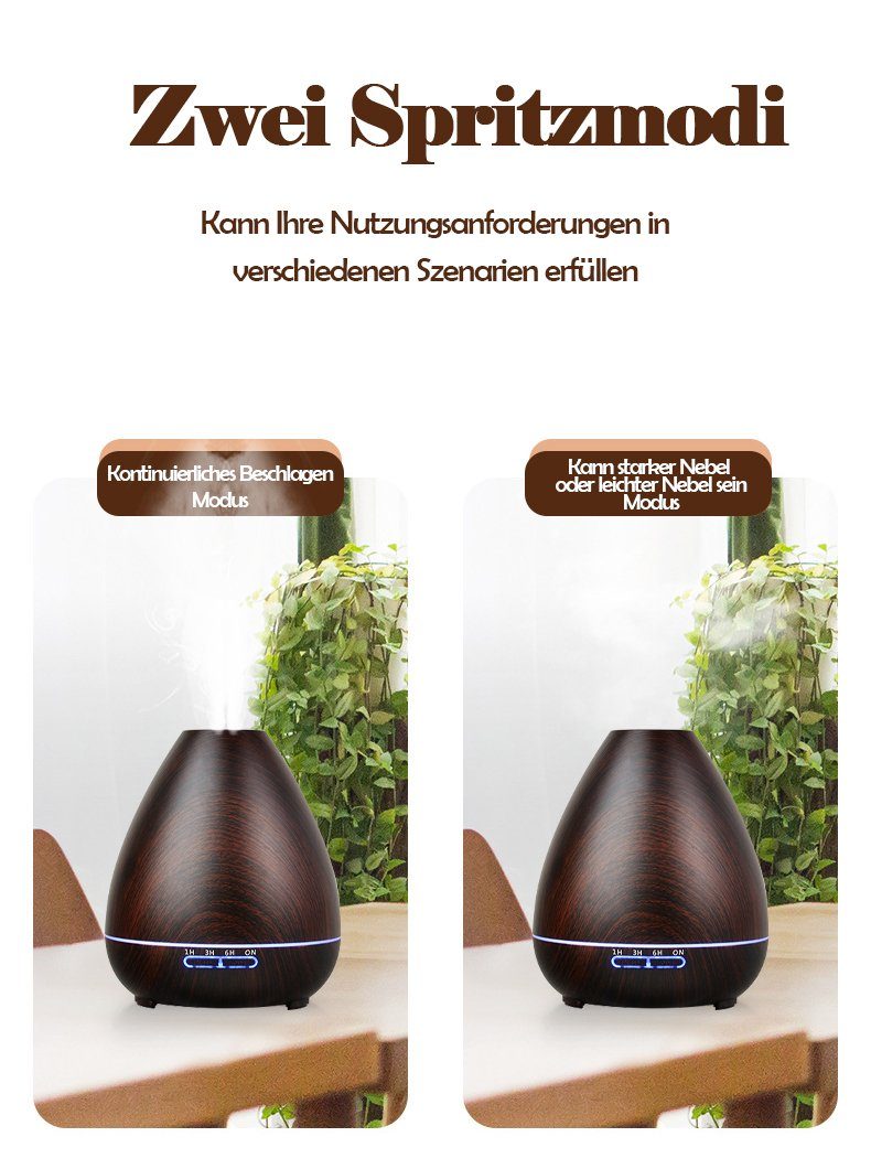 KUGI Luftbefeuchter Aroma Diffuser für Duftöle LED-Licht Humidifier Raumbefeuchter 400ml, elektrische Duftlampe Holzdesign Aromatherapie Stille Luftbefeuchtung