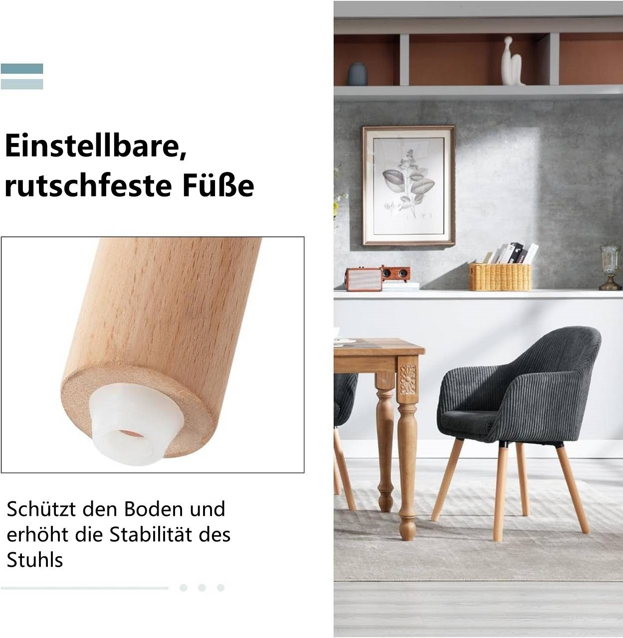 Woltu 4-Fußstuhl (6 St), Esszimmerstuhl, mit Armlehnen, aus Cord