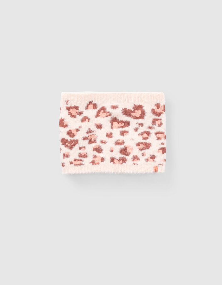 Snood écru tricot motif léopard-coeurs fille