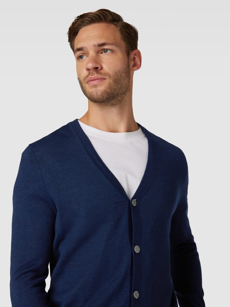 Strickjacke mit V-Ausschnitt und Knopfleiste in dunkelblau meliert
