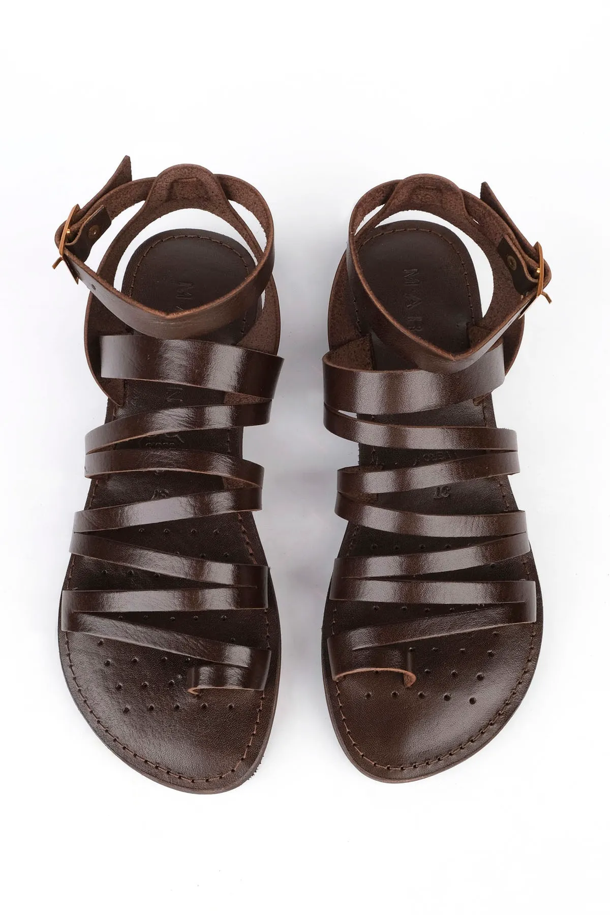 Marjin  Damen-Flip-Flops aus echtem Leder, leichte Sandalen mit Eva-Sohle, Saper Brown