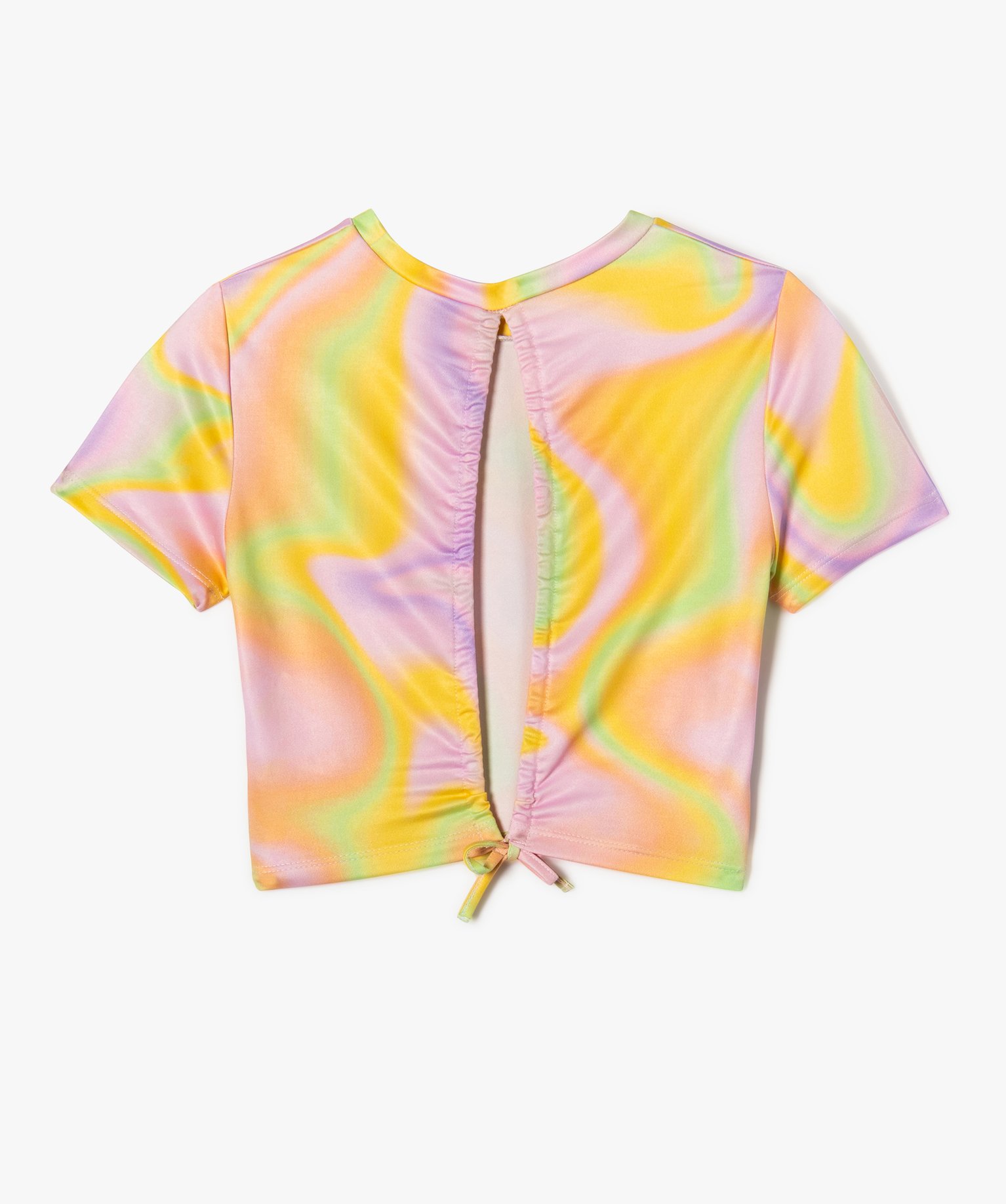 Tee-shirt manches courtes coupe crop top et dos nu fille rose | GEMO