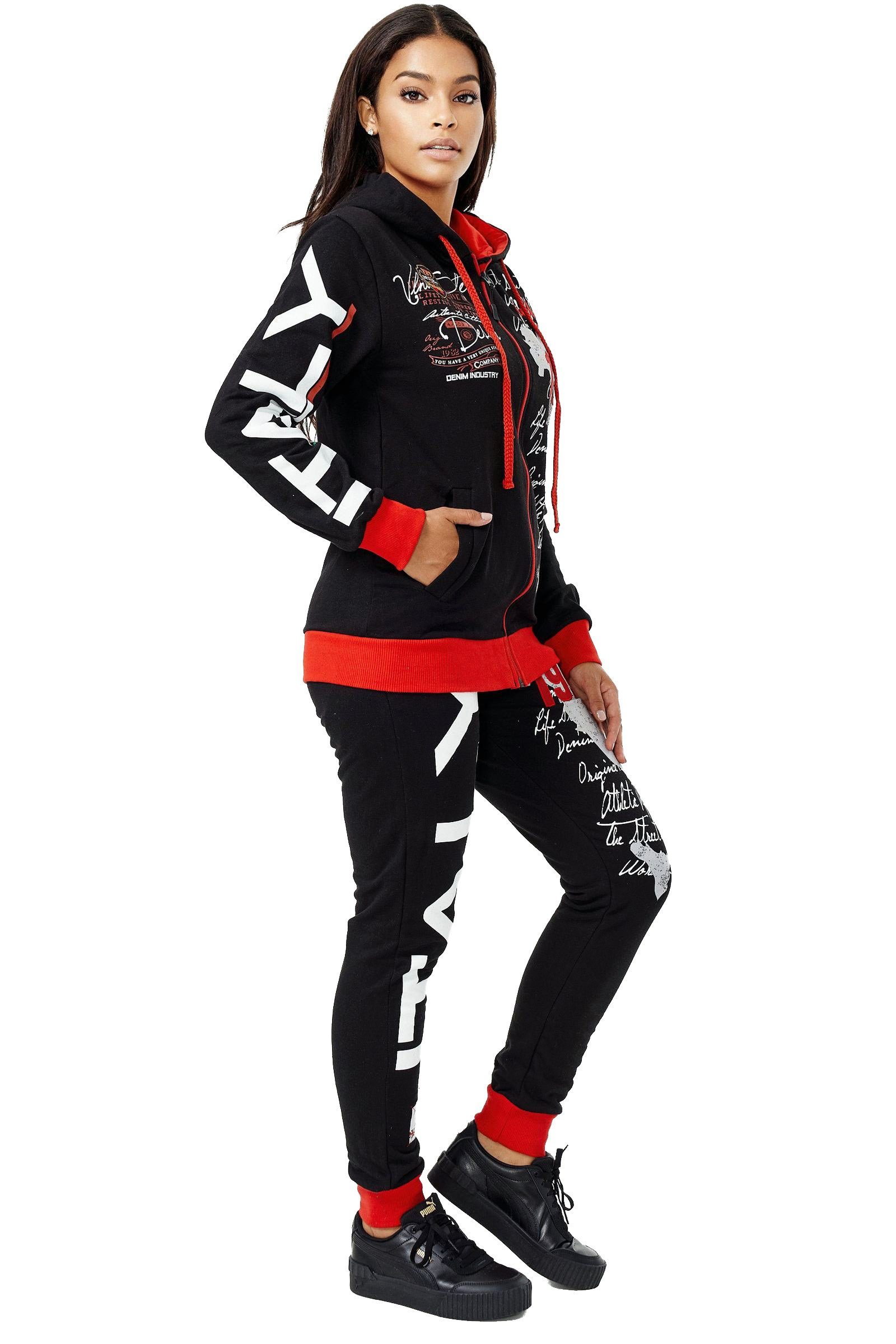 L.gonline Freizeitanzug Damen Jogginganzug, Hose und Kapuzenjacke, 100% Baumwolle, Italy (Kapuzenjacke mit Reißverschluss, Hose, 2-tlg), Fitness Freizeit Casual