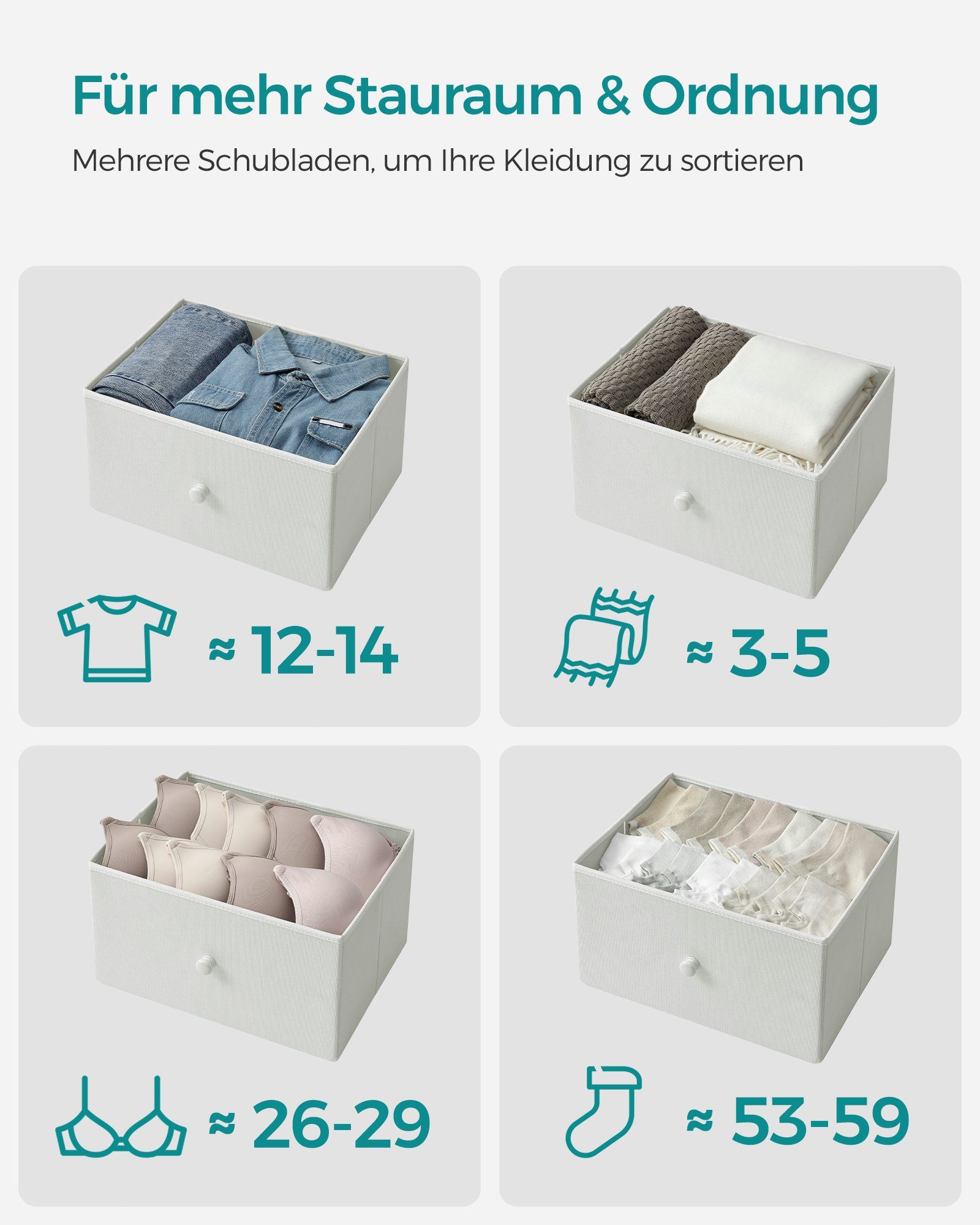 SONGMICS Kommode, Aufbewahrungsschrank mit 6 Stoffschubladen