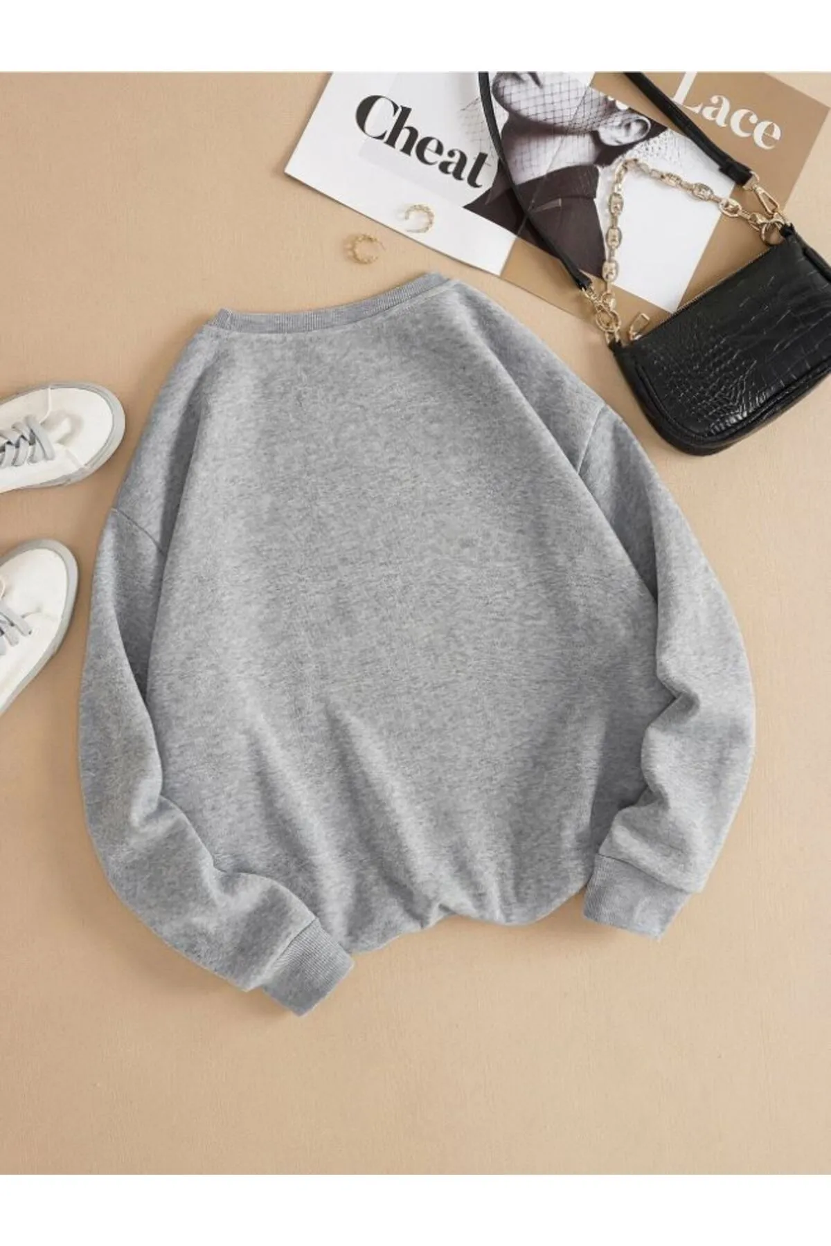 Know  Graues schlichtes Damen-Sweatshirt mit Rundhalsausschnitt