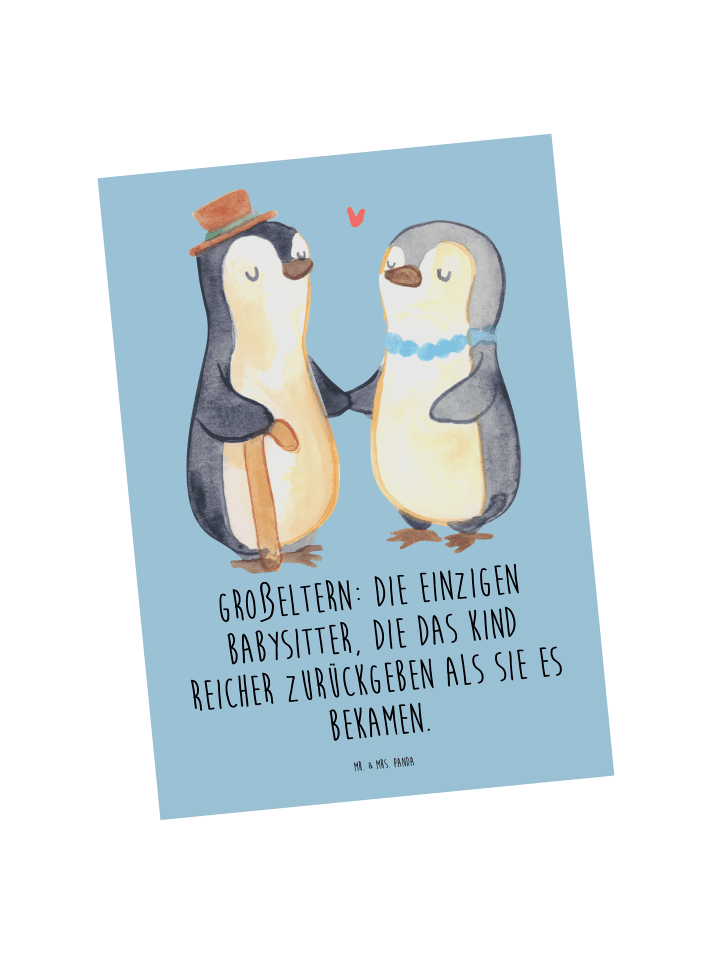 Mr. & Mrs. Panda Postkarte Großeltern Babysitter mit Spruch in Blau Pastell günstig kaufen onesize