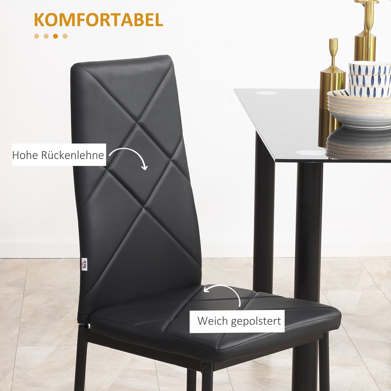 HOMCOM Esszimmerstuhl, 4er-Set Küchenstuhl, Gepolsterte Esszimmerstühle, Schwarz