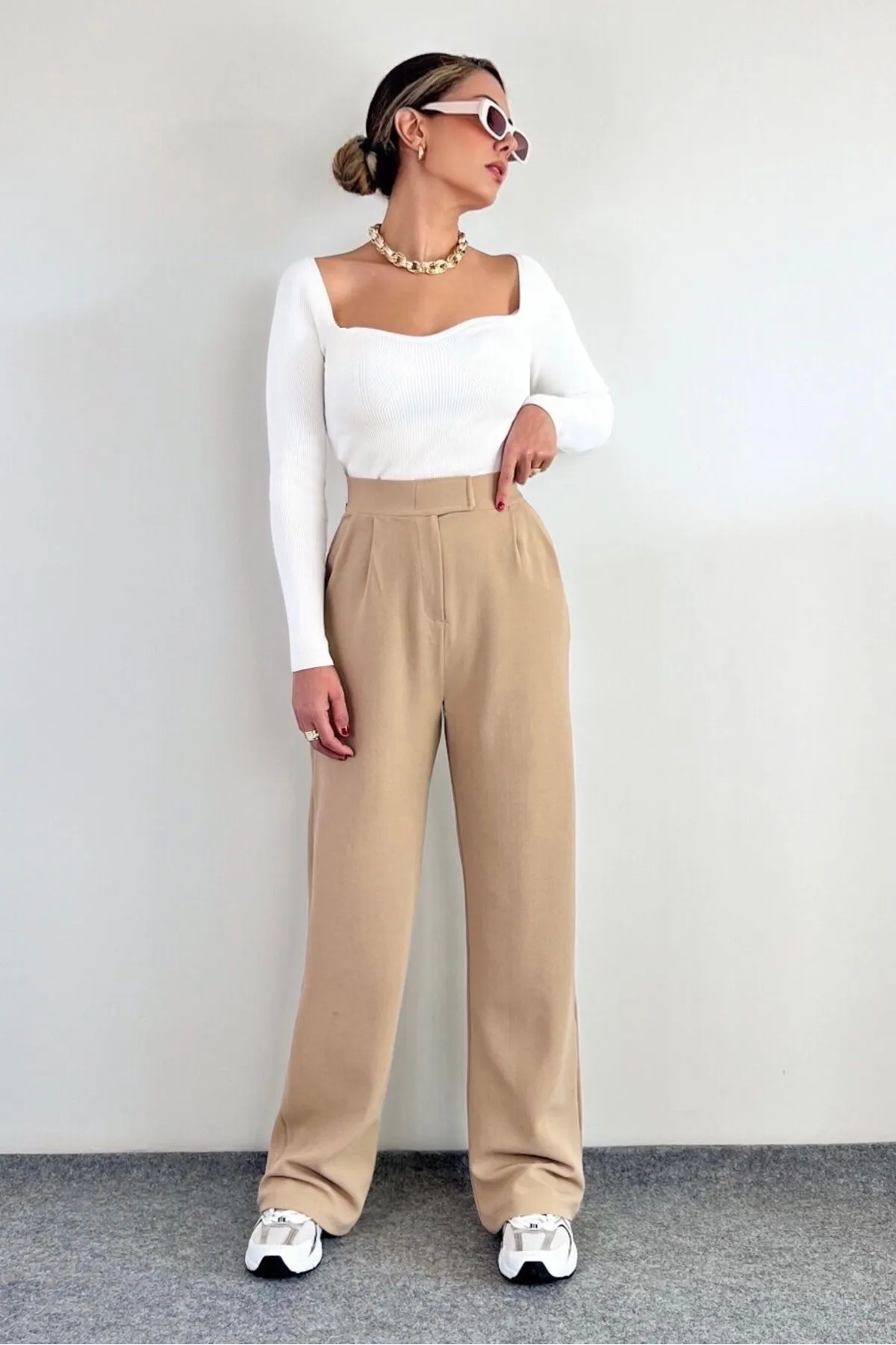Ritnice  Line Palazzo-Hose aus Lycra für Damen mit Klettverschluss, Beige