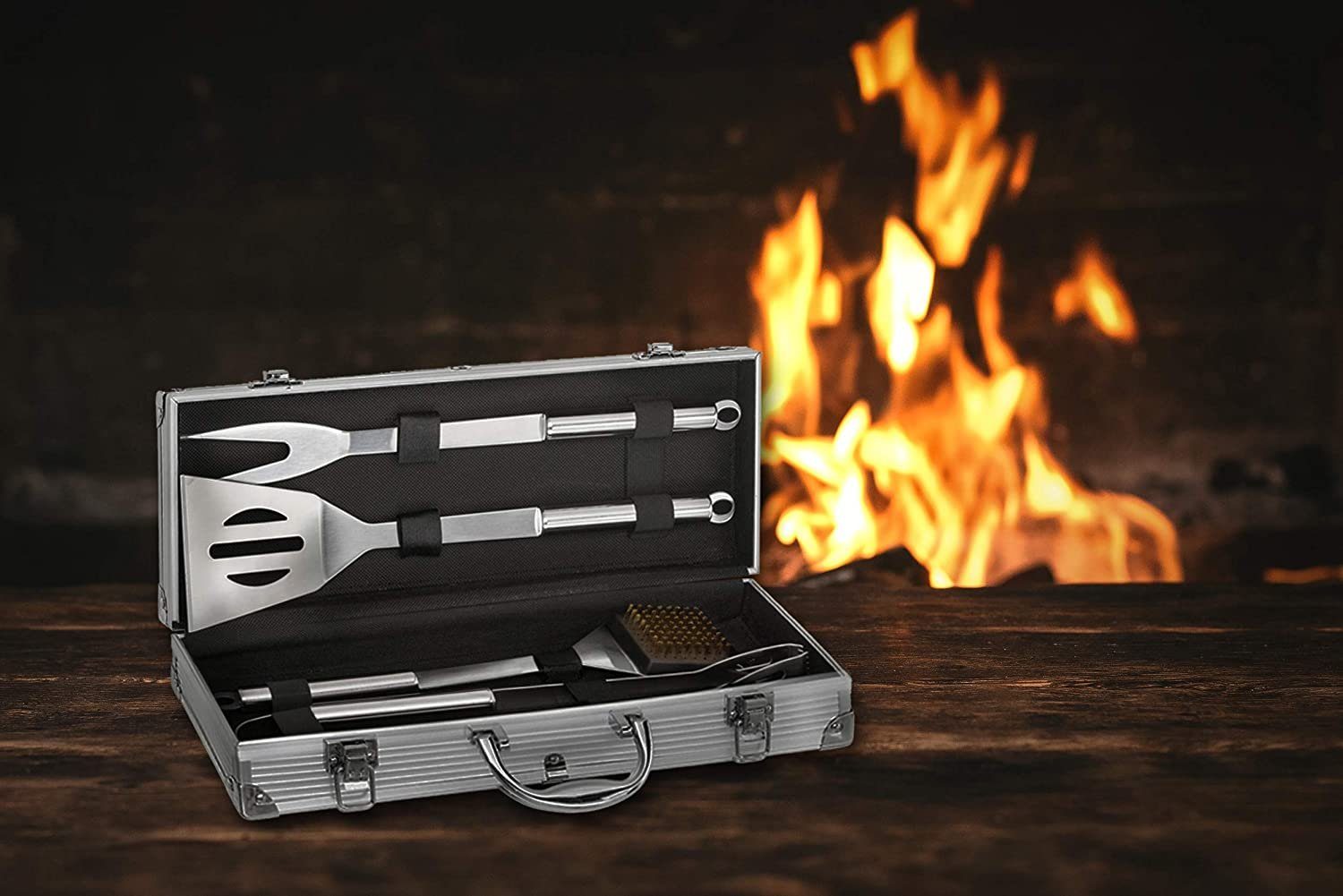 Goods+Gadgets Grillbesteck-Set Edelstahl Profi Grillbesteck-Set Grill-Koffer, (5 tlg), BBQ Besteck Grillkoffer Zubehör