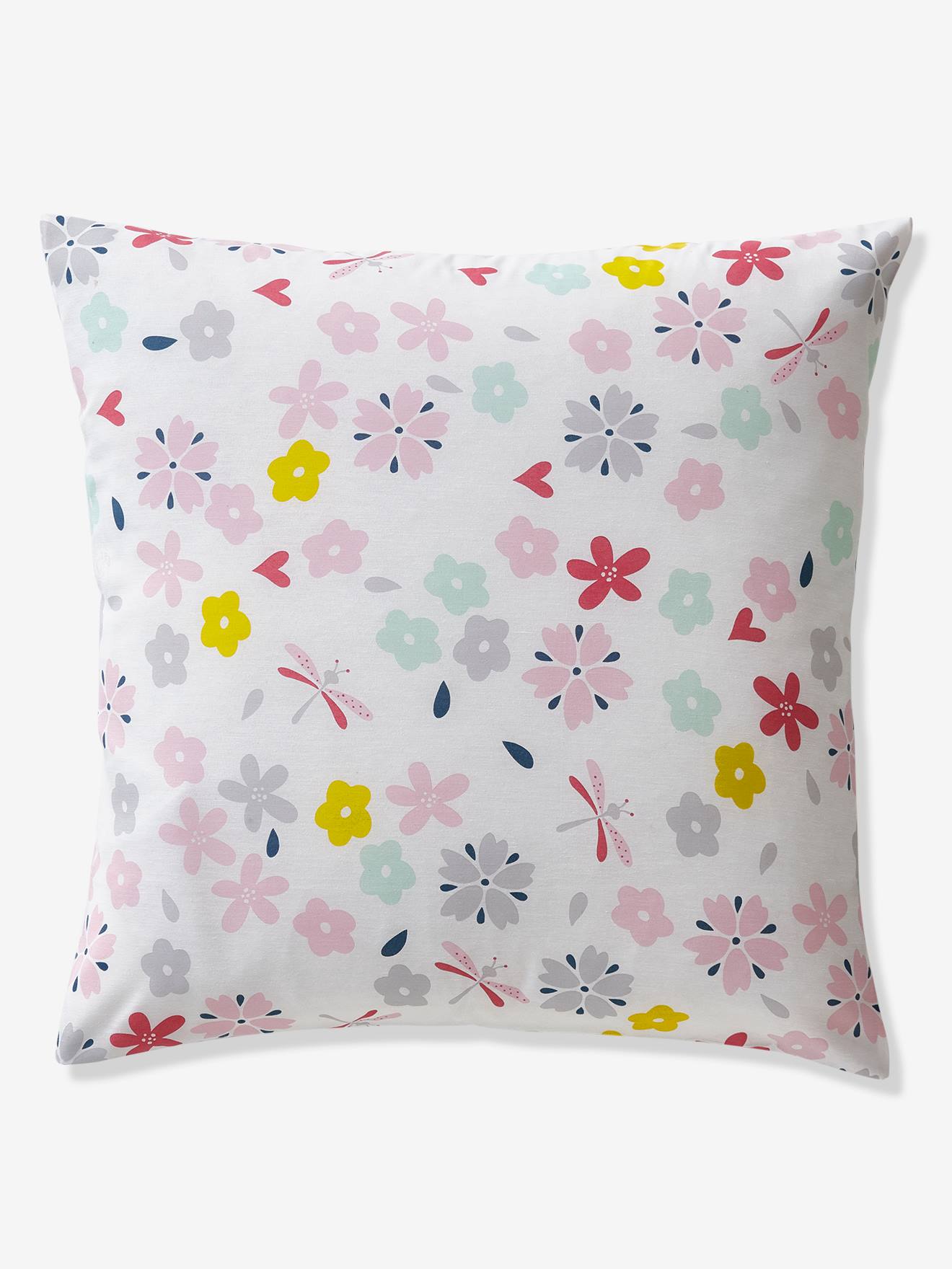 Parure housse de couette + taie d'oreiller enfant polyester et coton FLOR'AILES blanc imprimé
