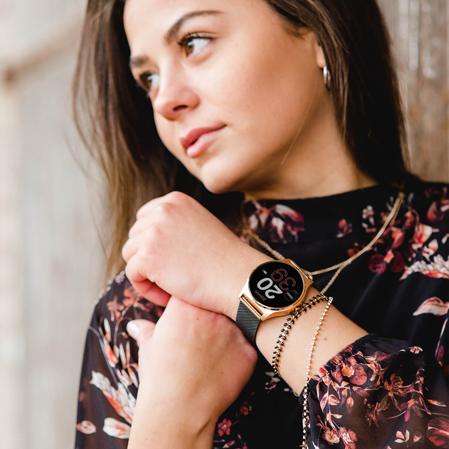 X-Watch JOLI XW PRO Damen Smartwatch (3,9 cm/1,22 Zoll, iOS und Android) Diamond Black, Damen Smart Watch, Fitness Tracker, Milanaise Armband, 9mm flach, Blutsauerstoff, Blutdruck, Puls, Kalorien, Schlaf, für iPhone/Huawei/Samsung uvm.