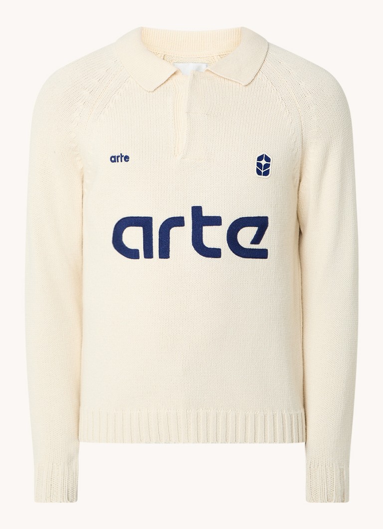 Arte Antwerp Džemper od grubo pletene mješavine vune s polo ovratnikom i izvezenim logotipom