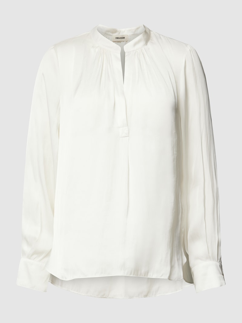 Blusenshirt aus Satin mit Tunikakragen in ecru