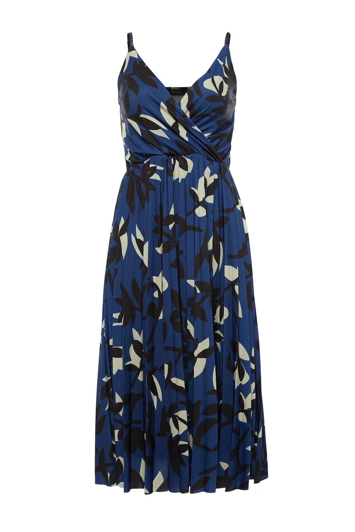 Trendyol Collection  Mehrfarbiges, floral gemustertes, zweireihiges, flexibles Midi-Strickkleid mit plissierten Trägern und Taille TWOSS20EL2729