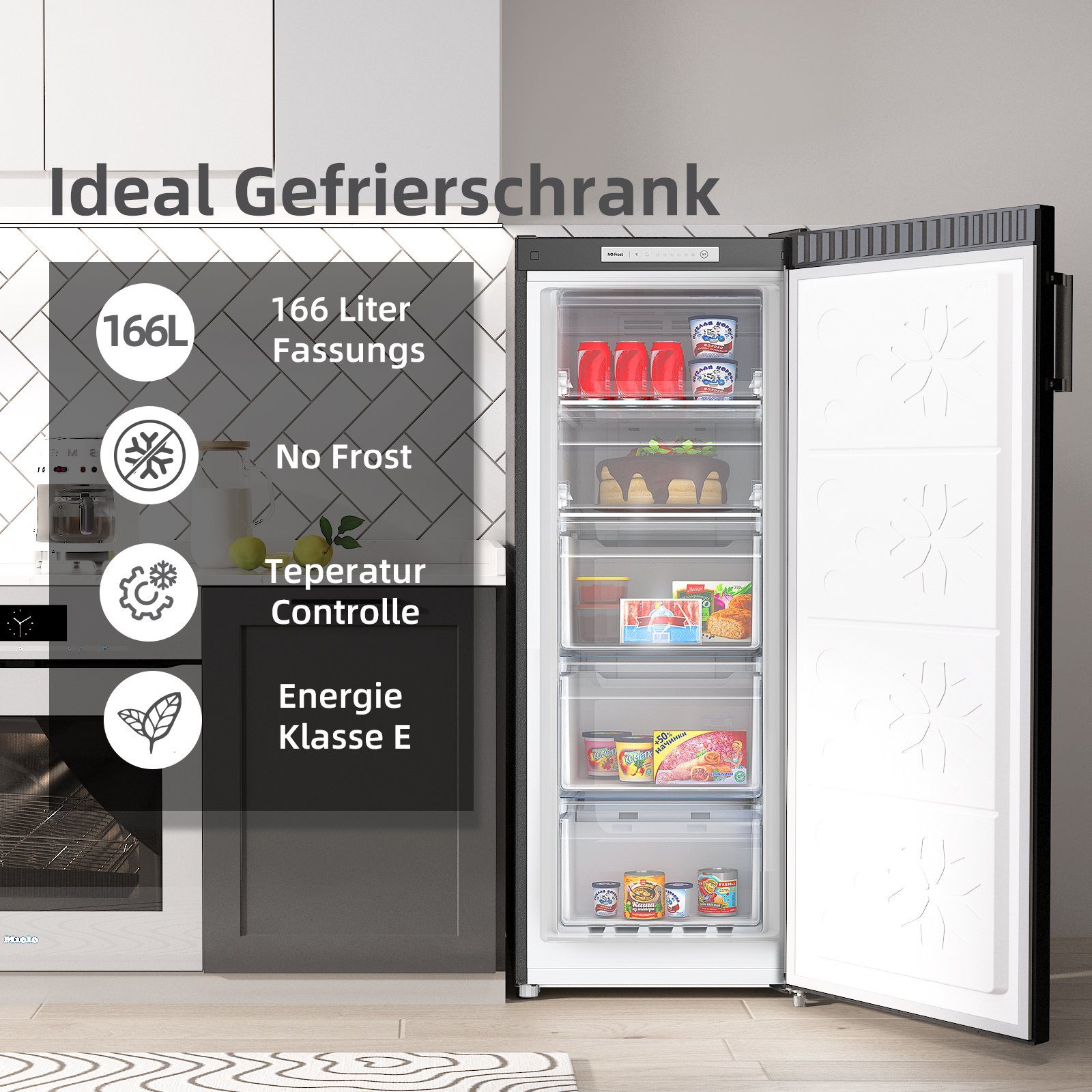 CHiQ Gefrierschrank FSD166NE4E, 144 cm hoch, 54 cm breit, 4 Sterne Gefrierfach, 166L,12 Jahre Garantie auf den Kompressor