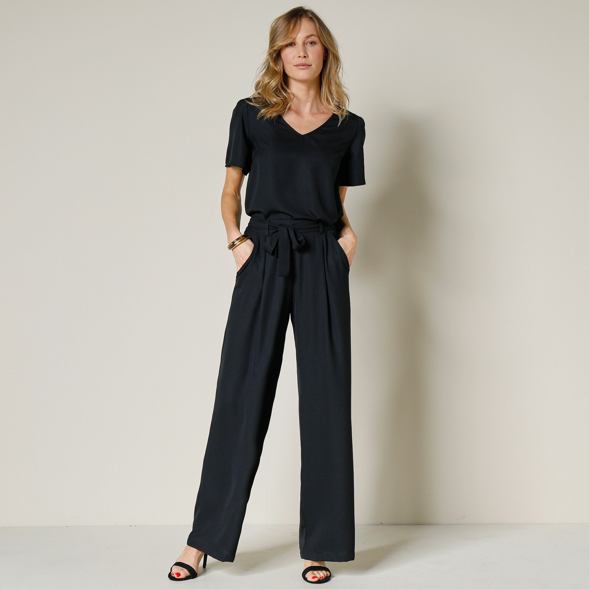 Pantalon uni large et fluide