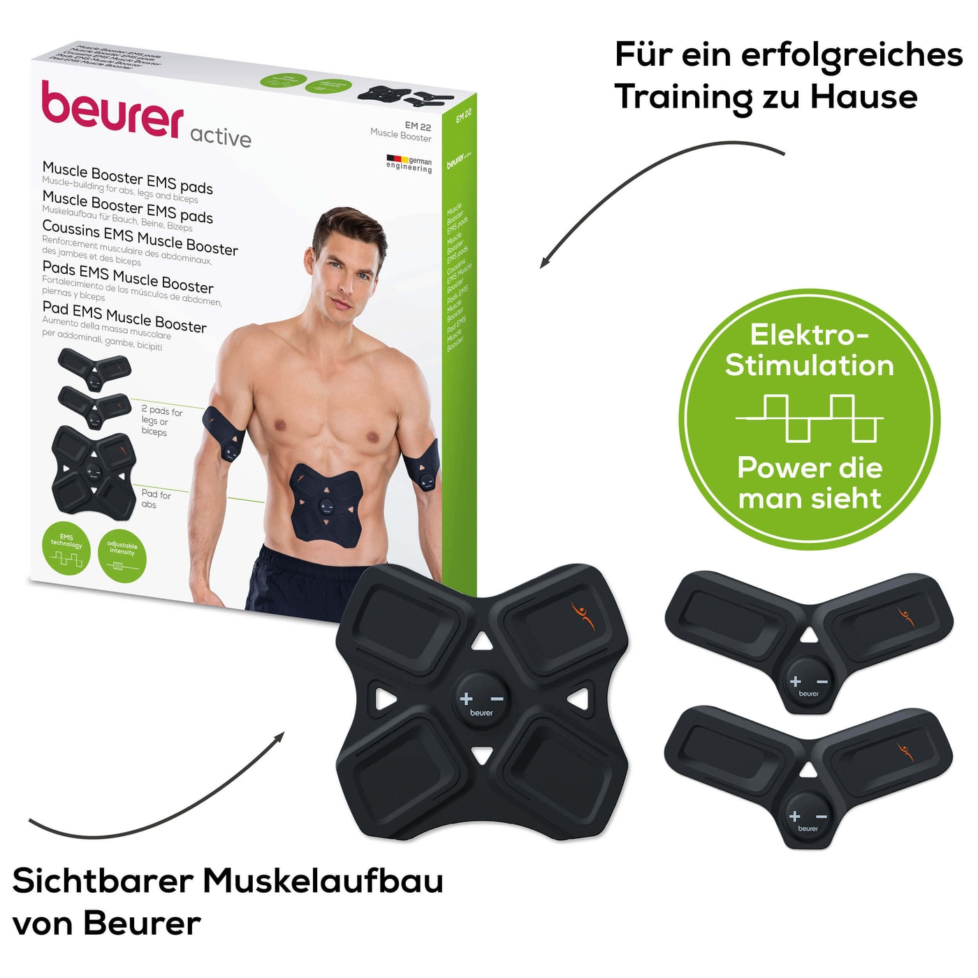 Beurer Muscle Booster EM 22-Muscle Booster mit EMS-Pads für Arme, Beine und den Sixpack
